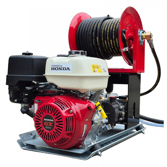 Maxflow Honda GX390 Petrol Pressure Washer – 21 LPM Skid Frame with 30M Reel